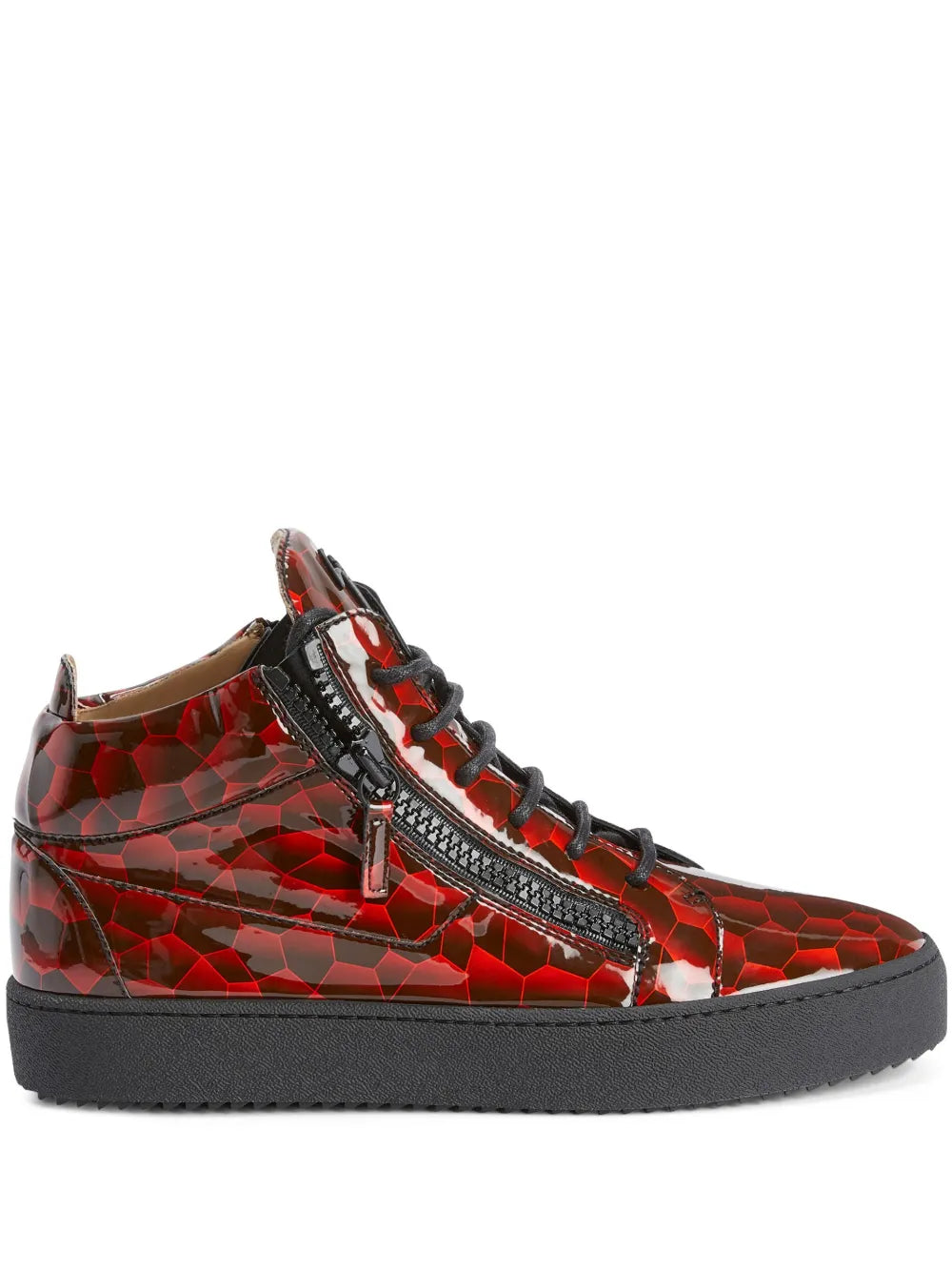 Giuseppe Zanotti Kriss mid-top sneakers in dark red/black with geometric shine, zip