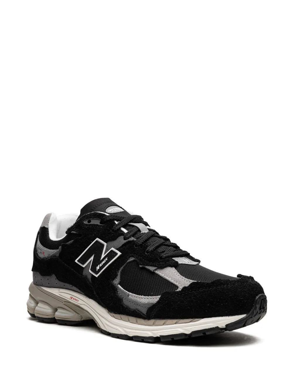 Black and grey sneakers with white N side logo and lace-up front