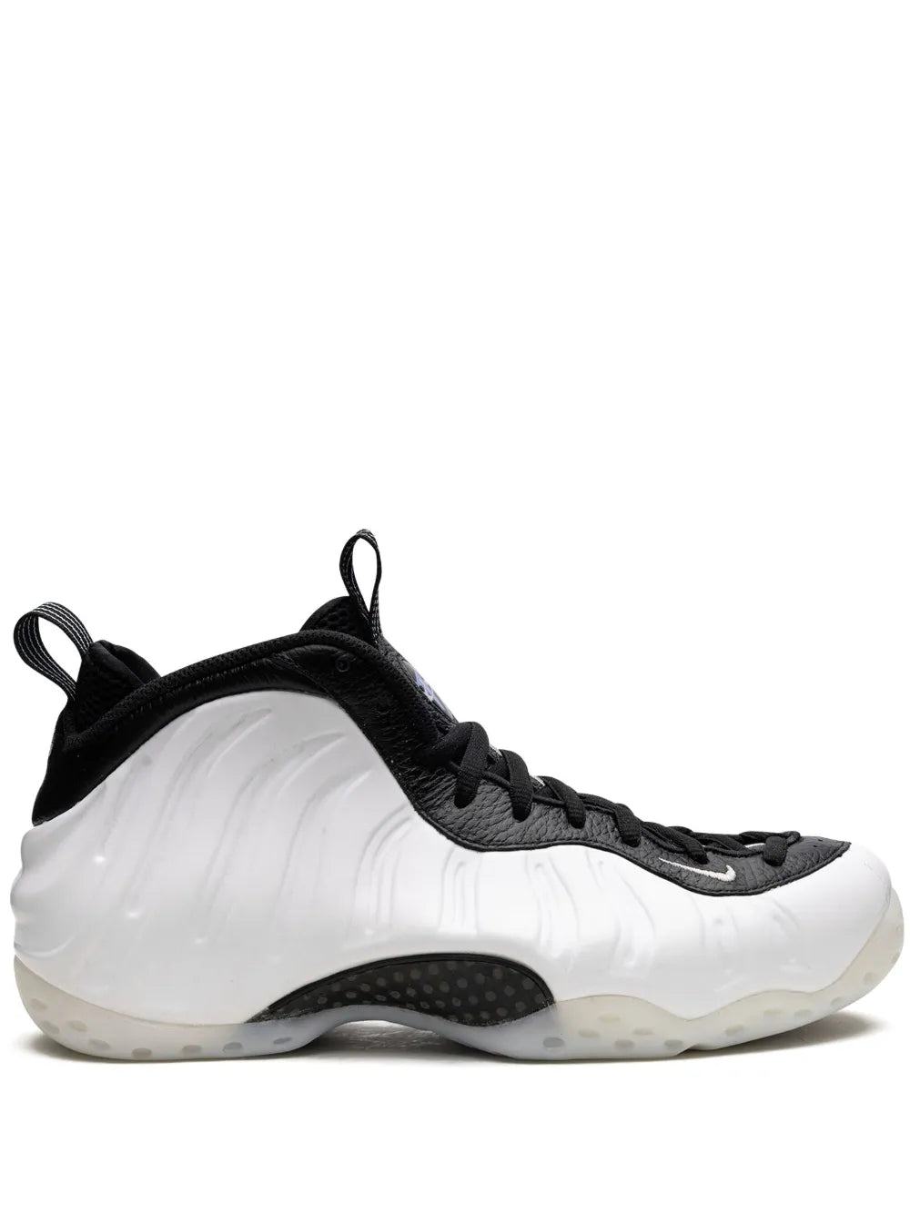 Black and white basketball high-top sneakers with foam shell and lace-up closure