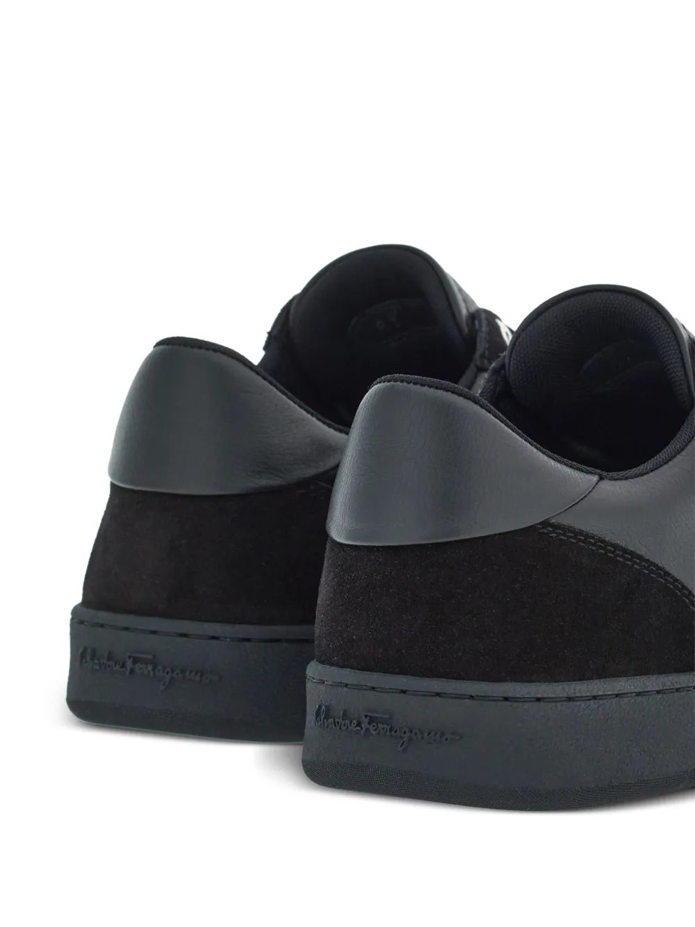 Ferragamo black low-top sneakers with contrast heel collar and cushioned back