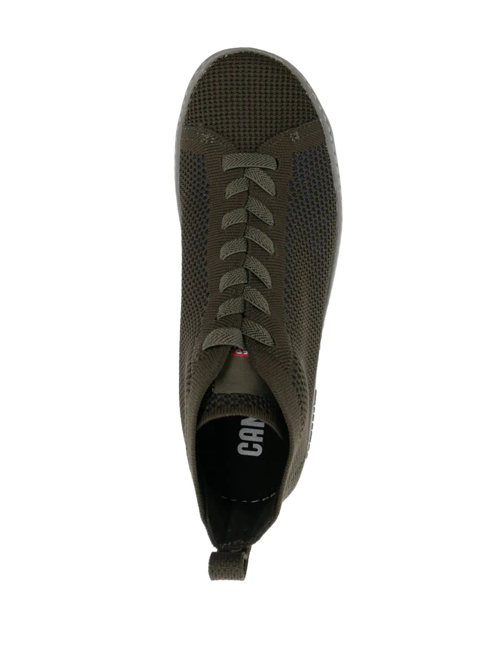 Dark green mesh lace-up sneaker, gray outsole, visible laces