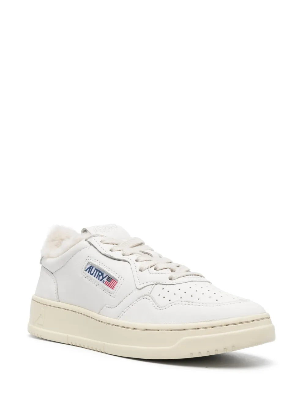 Autry white low-top sneaker, lace-up design and textured side panels