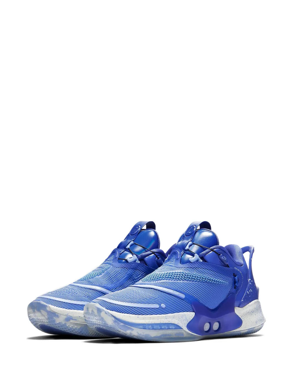 Royal blue Nike sneakers, front side view, mesh upper with adaptive strap and lace
