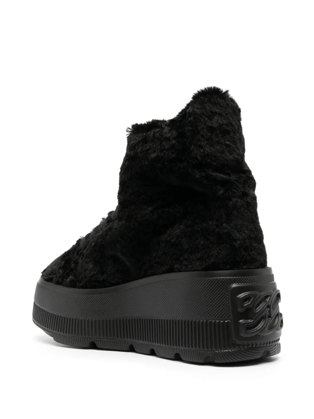 Black fleece-texture high-top sneaker with raised side logo patch