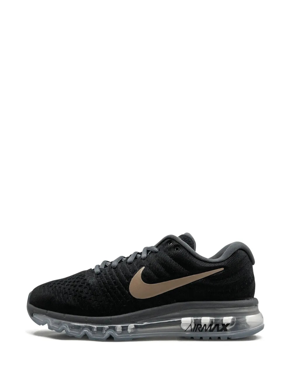 Air Max 2017 black sneaker with gold Swoosh and clear Air Max midsole