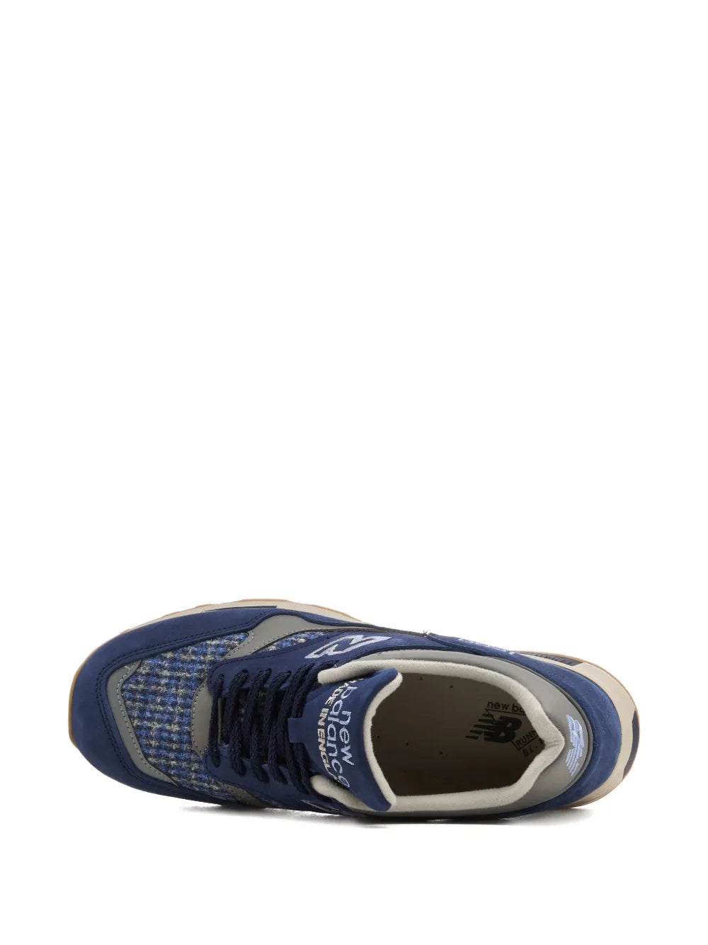 New Balance 1500 navy sneakers, interior opening and textured toe panel view