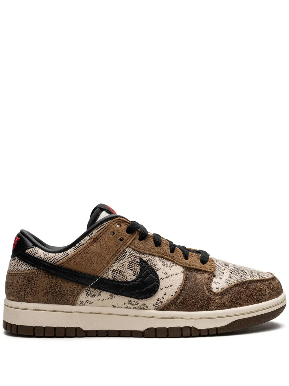 Low-top sneakers in beige, brown and black with Nike swoosh, lace-up