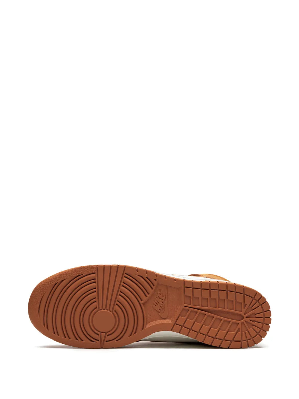 Brown rubber outsole with circular traction pattern for high-top sneakers