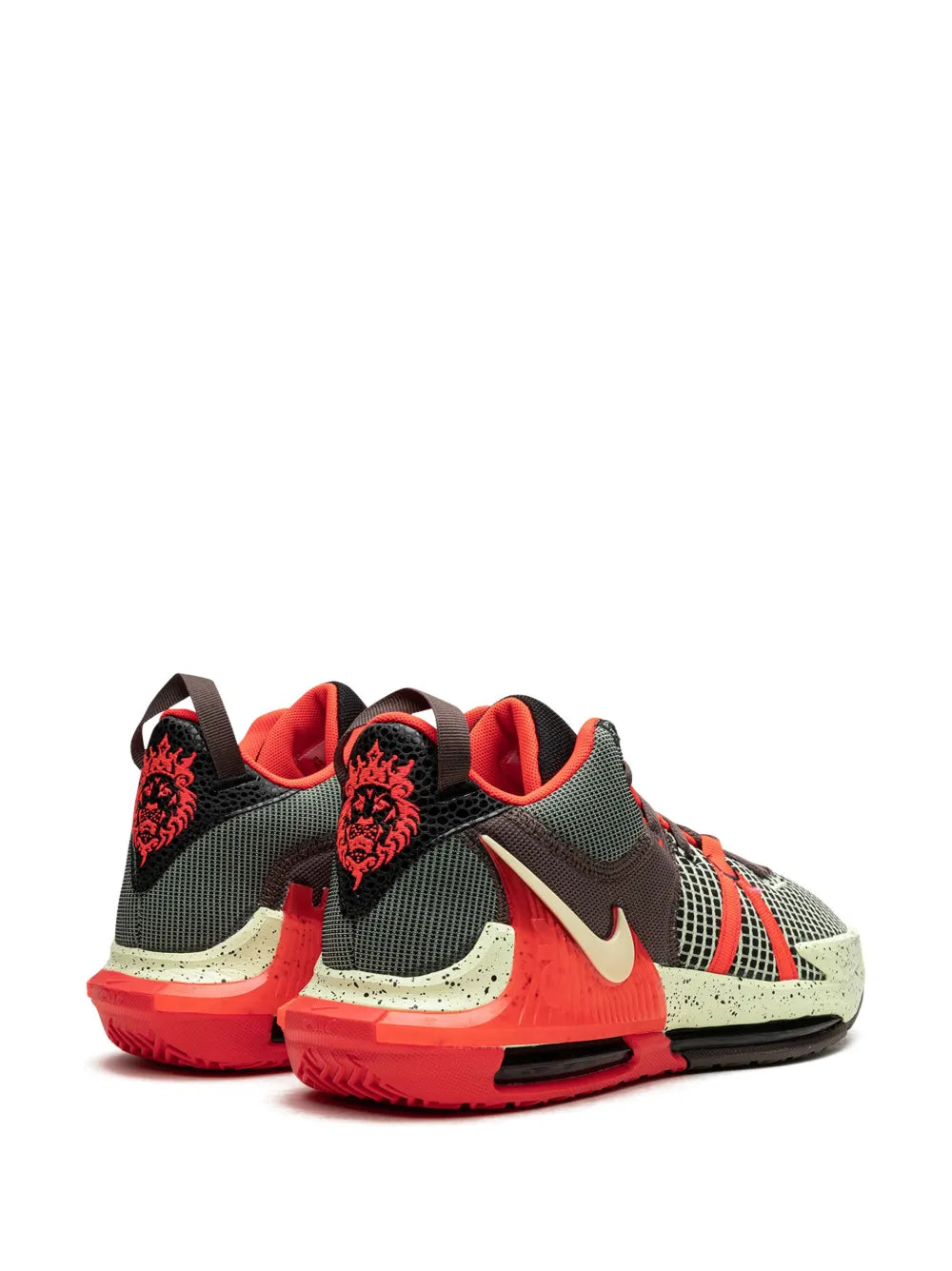 Basketball sneakers, black and red with green knit sides and cushioned sole