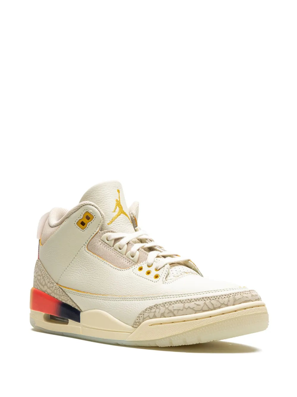 Air Jordan 3 J Balvin sneakers, light beige leather with multicolour eyelets and laces