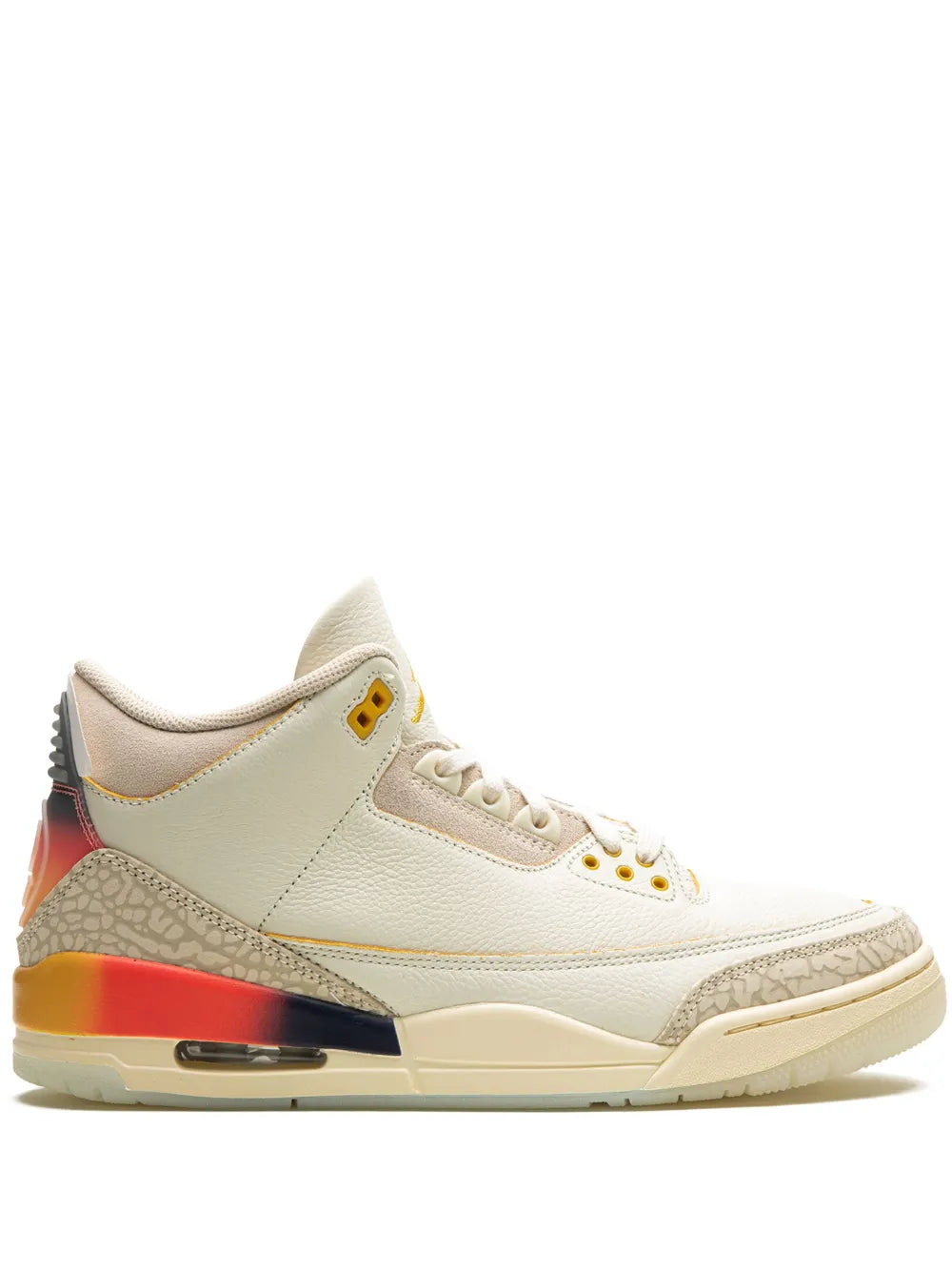 Air Jordan 3 J Balvin low-top sneakers, light beige leather with orange heel accents
