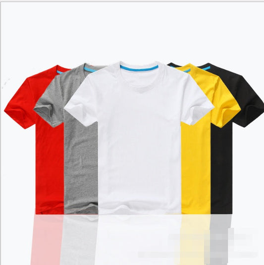 Set of men's crew-neck T-shirts in red, gray, white, yellow, and black