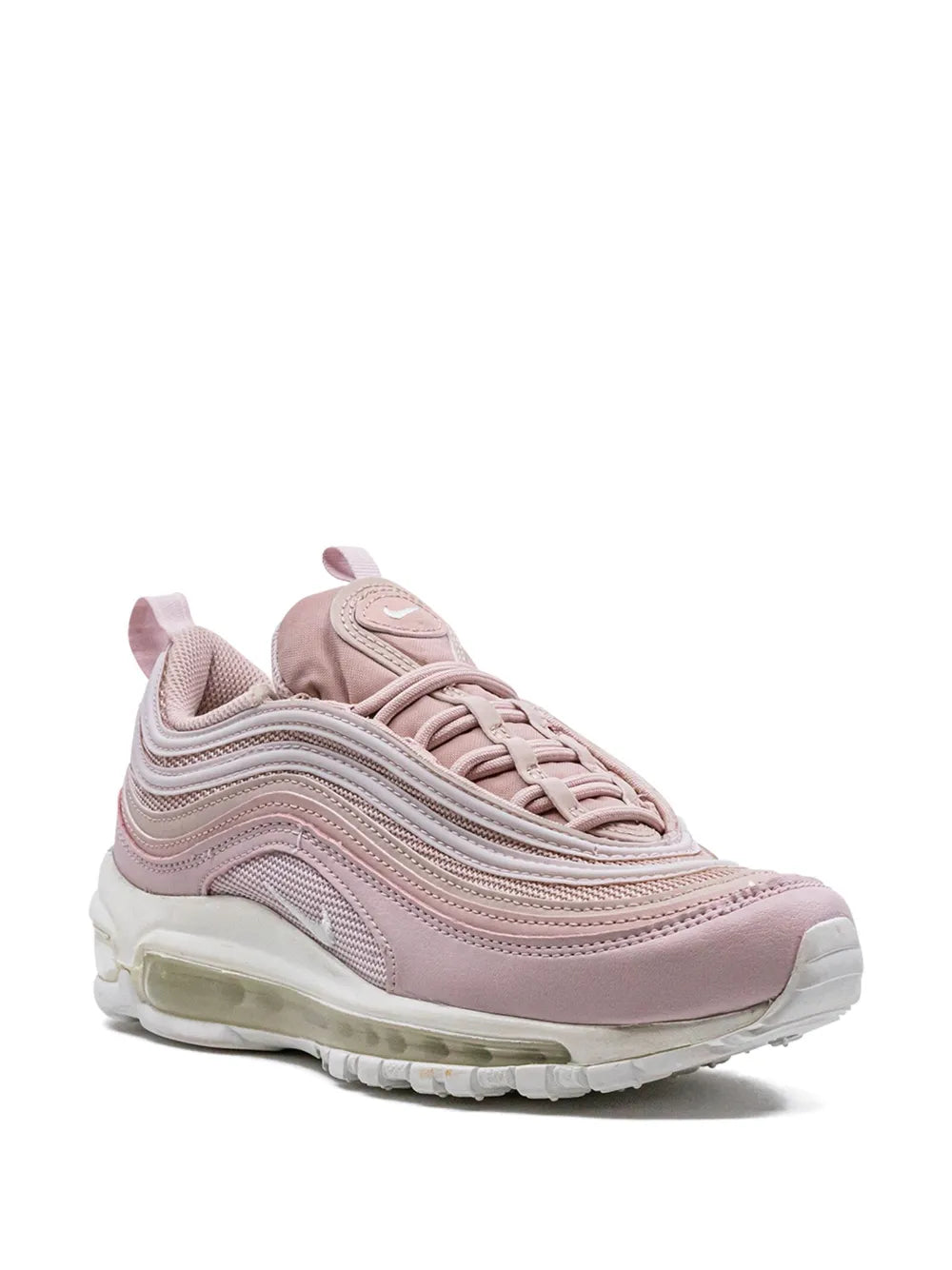 Light pink lace-up sneakers with layered wavy panels and cushioned air sole