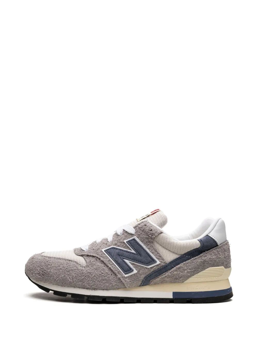 New Balance 996 sneakers, grey upper with navy N logo and black tread sole