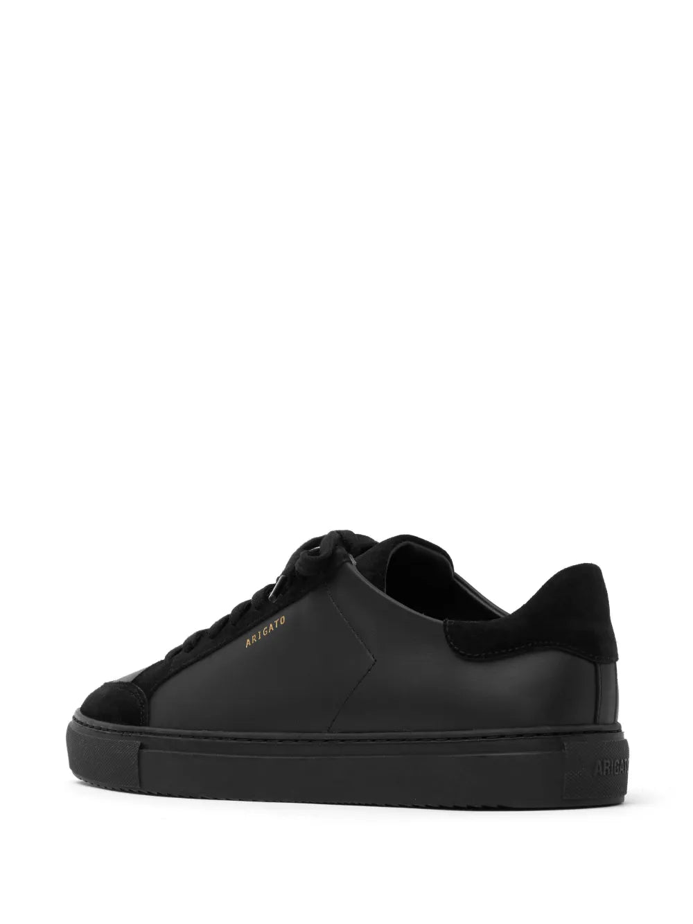 Black low-top sneaker heel view with lace-up closure and padded collar