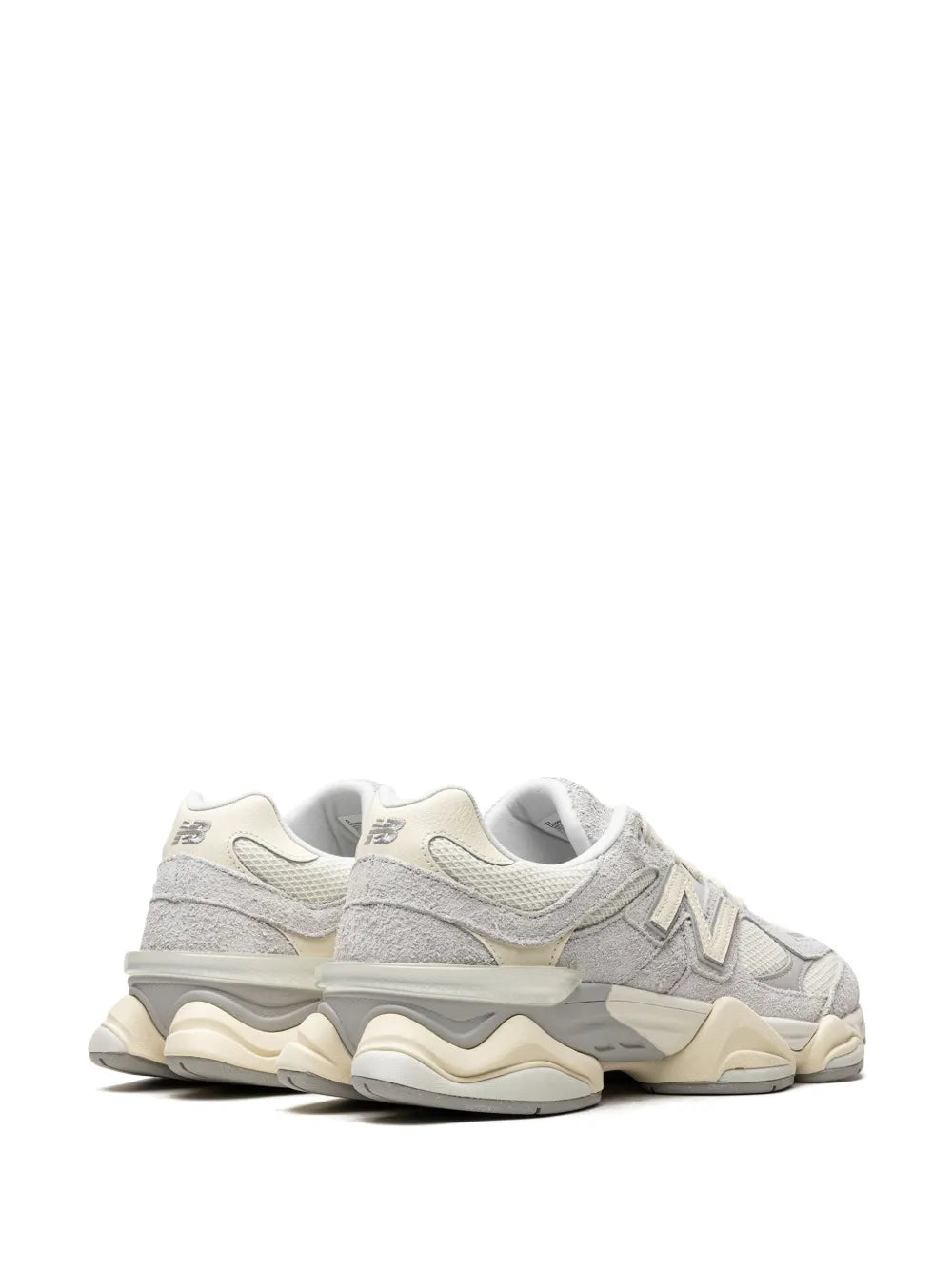 Low-top sneakers, back view, white/light gray with cushioned beige midsole