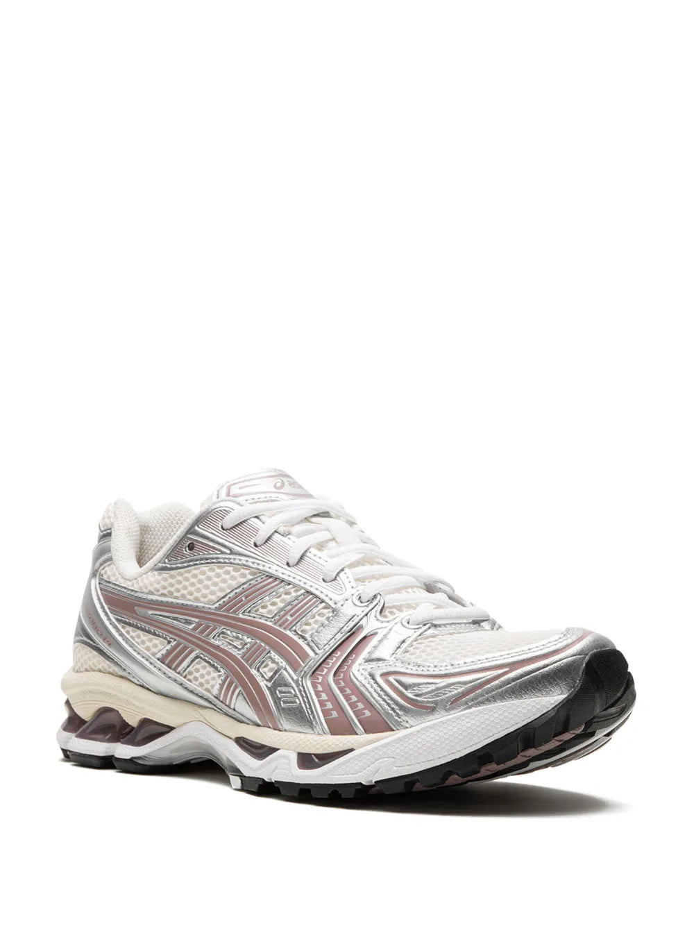 Asics Gel Kayano 14 sneakers, cream upper with silver-tone panels and laces