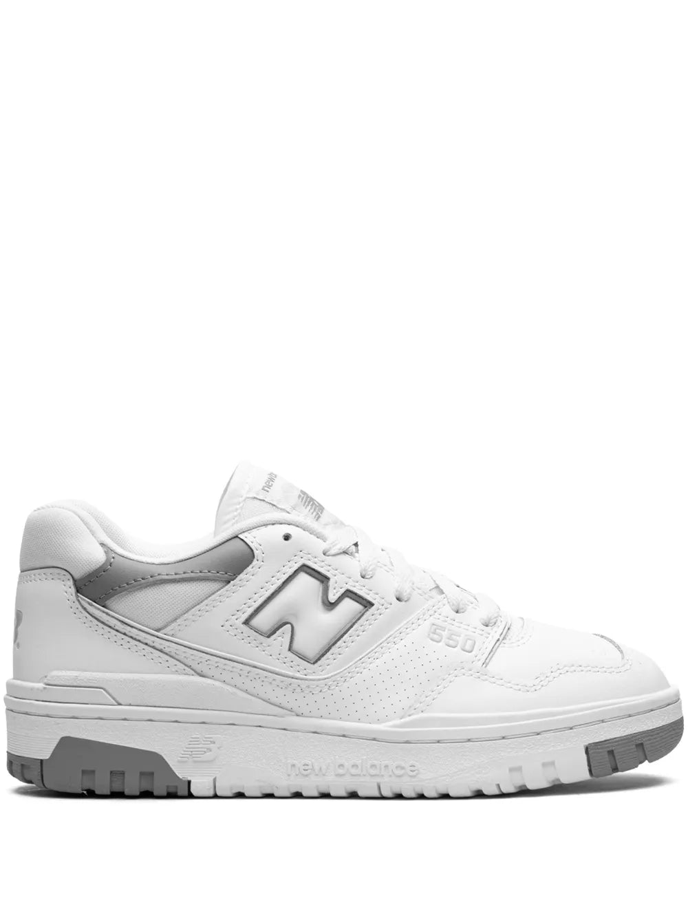 New Balance 550 white sneakers with grey side panel and perforated leather upper