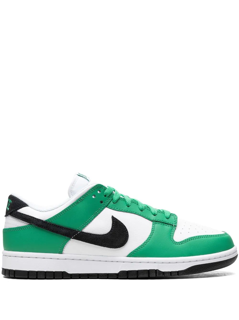 Nike Dunk Low low-top sneakers in white, green and black with Nike swoosh