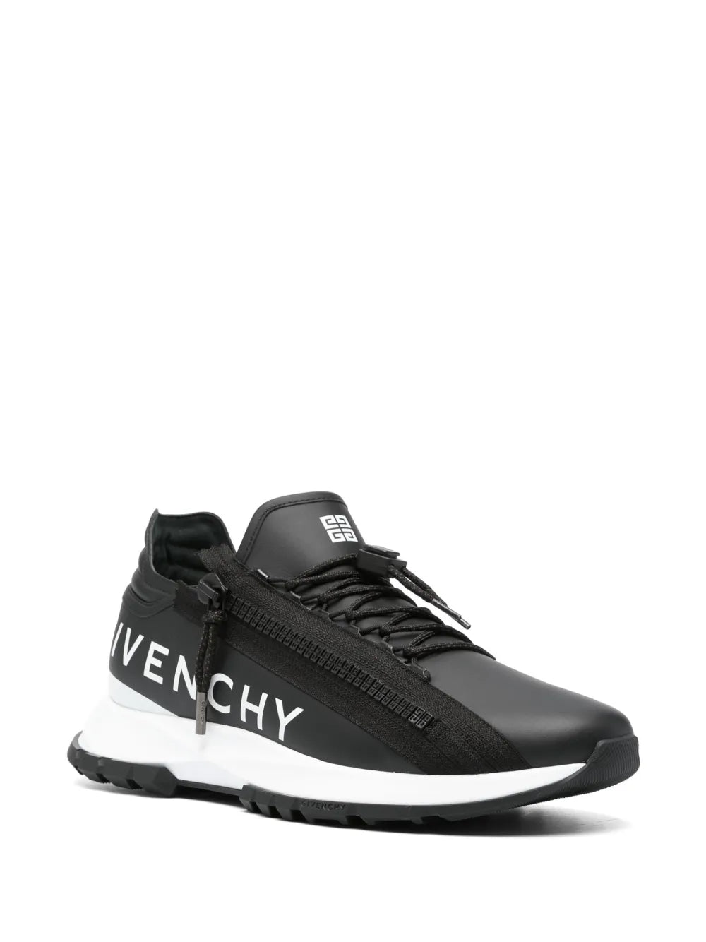 Black leather-look sneakers with GIVENCHY side logo, lace-up, padded collar