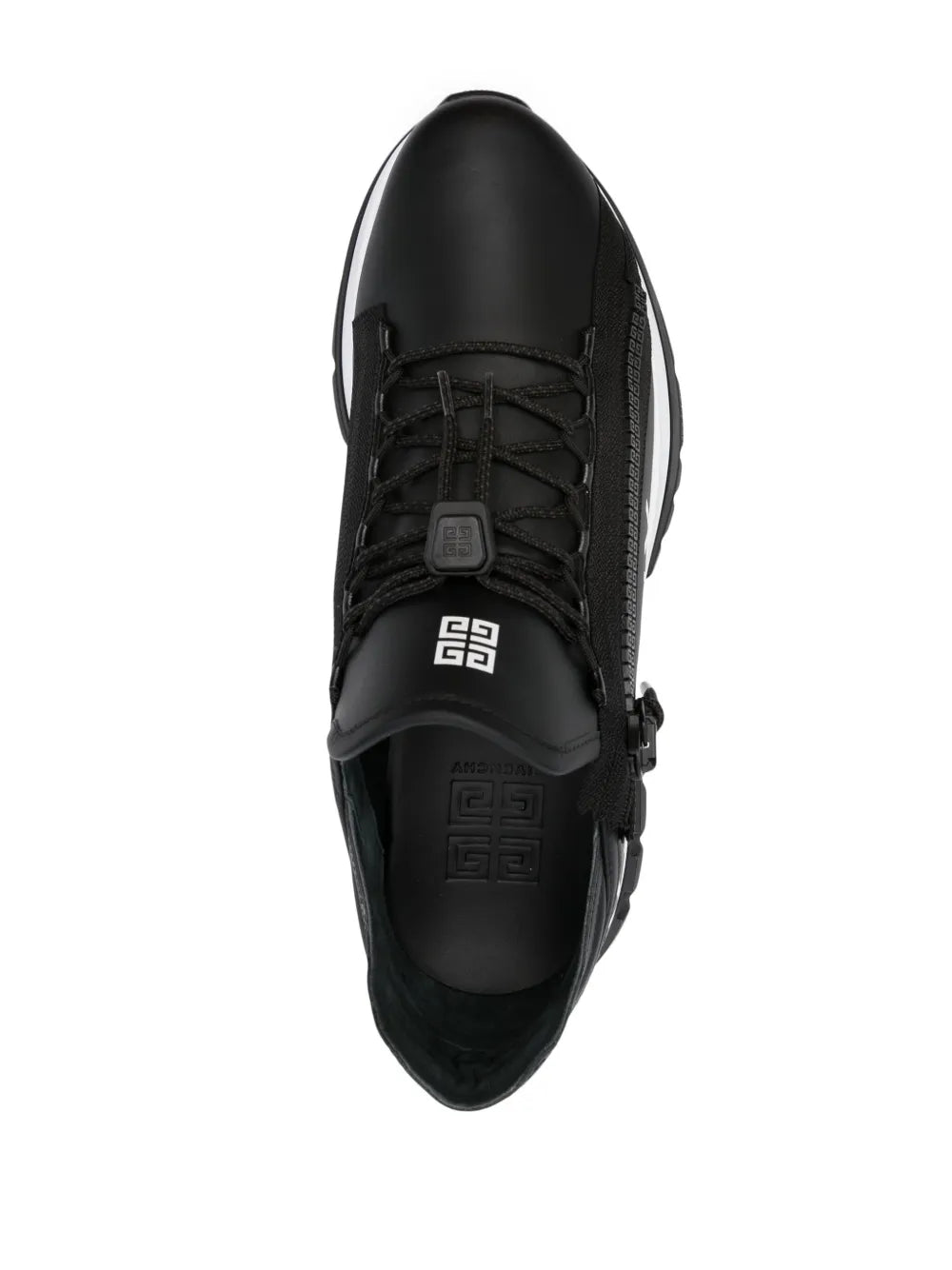 Black lace-up sneakers with tongue logo patch and padded collar