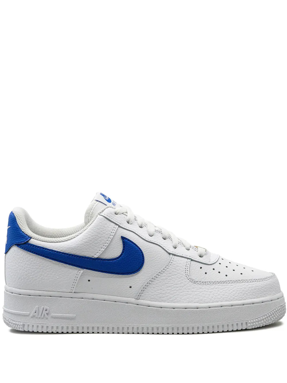Nike Air Force 1 Low sneaker in white with blue swoosh and lace-up detail