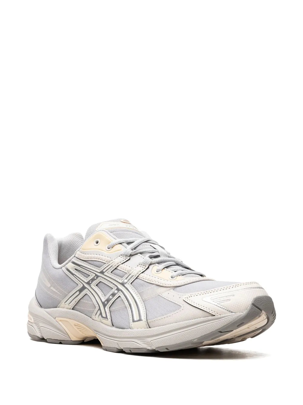 ASICS Gel-1130 running shoe, white/gray front view with lace-up and side stripes