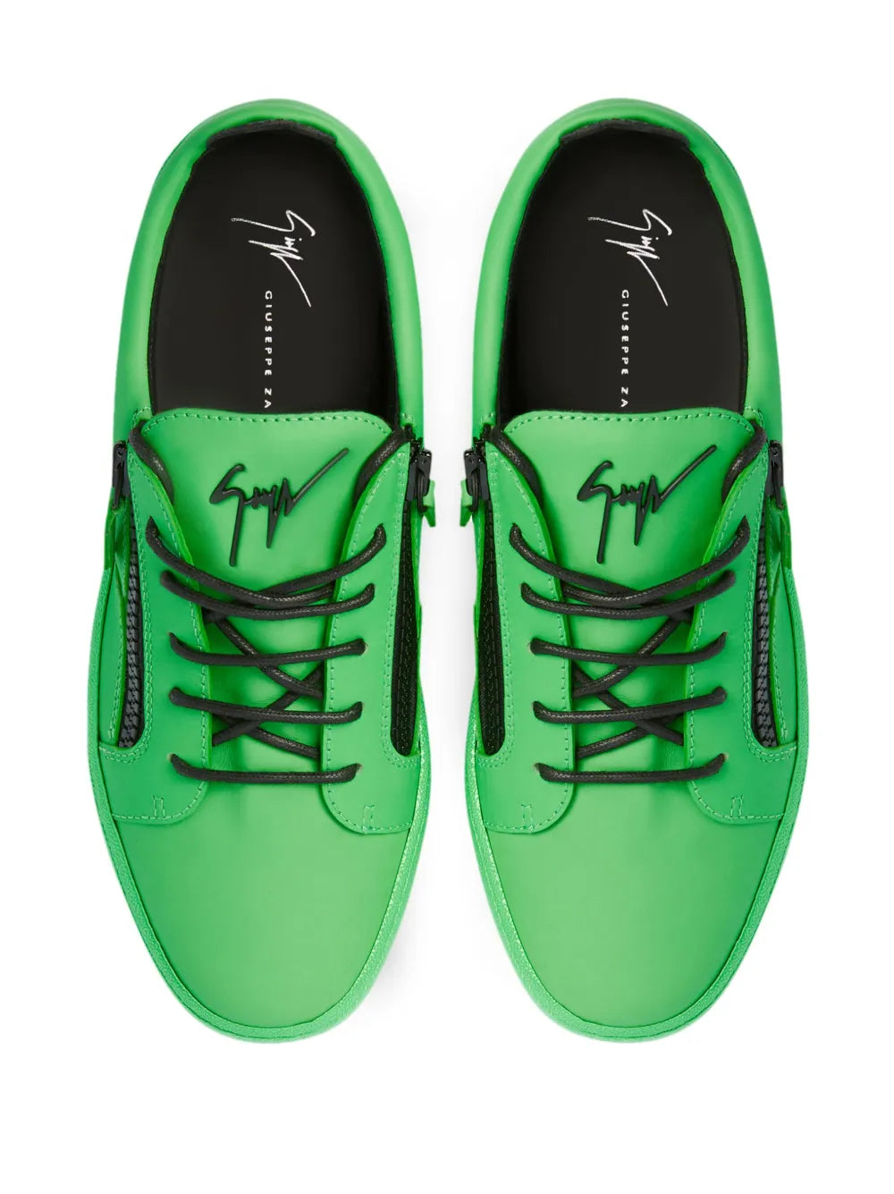 Bright green low-top sneakers with lace eyelets and Giuseppe Zanotti signature