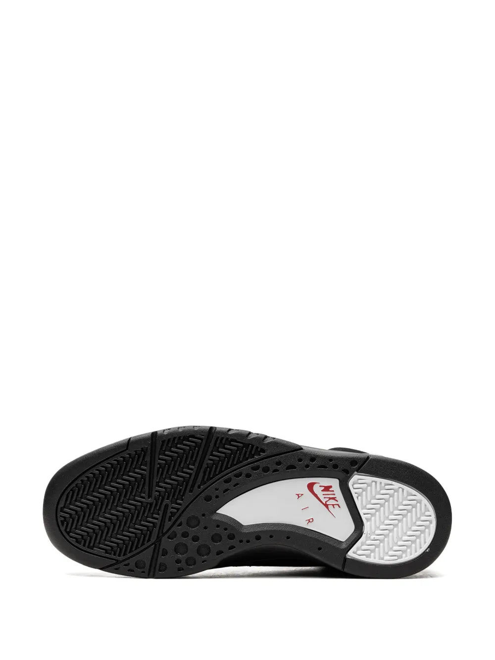 Black rubber outsole with textured tread and Nike Air logo on the sole