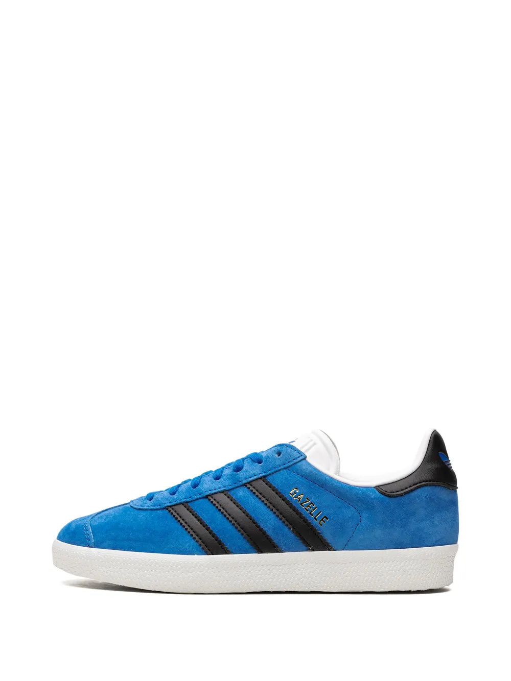 Blue adidas Gazelle lace-up sneaker with black three stripes and white cupsole