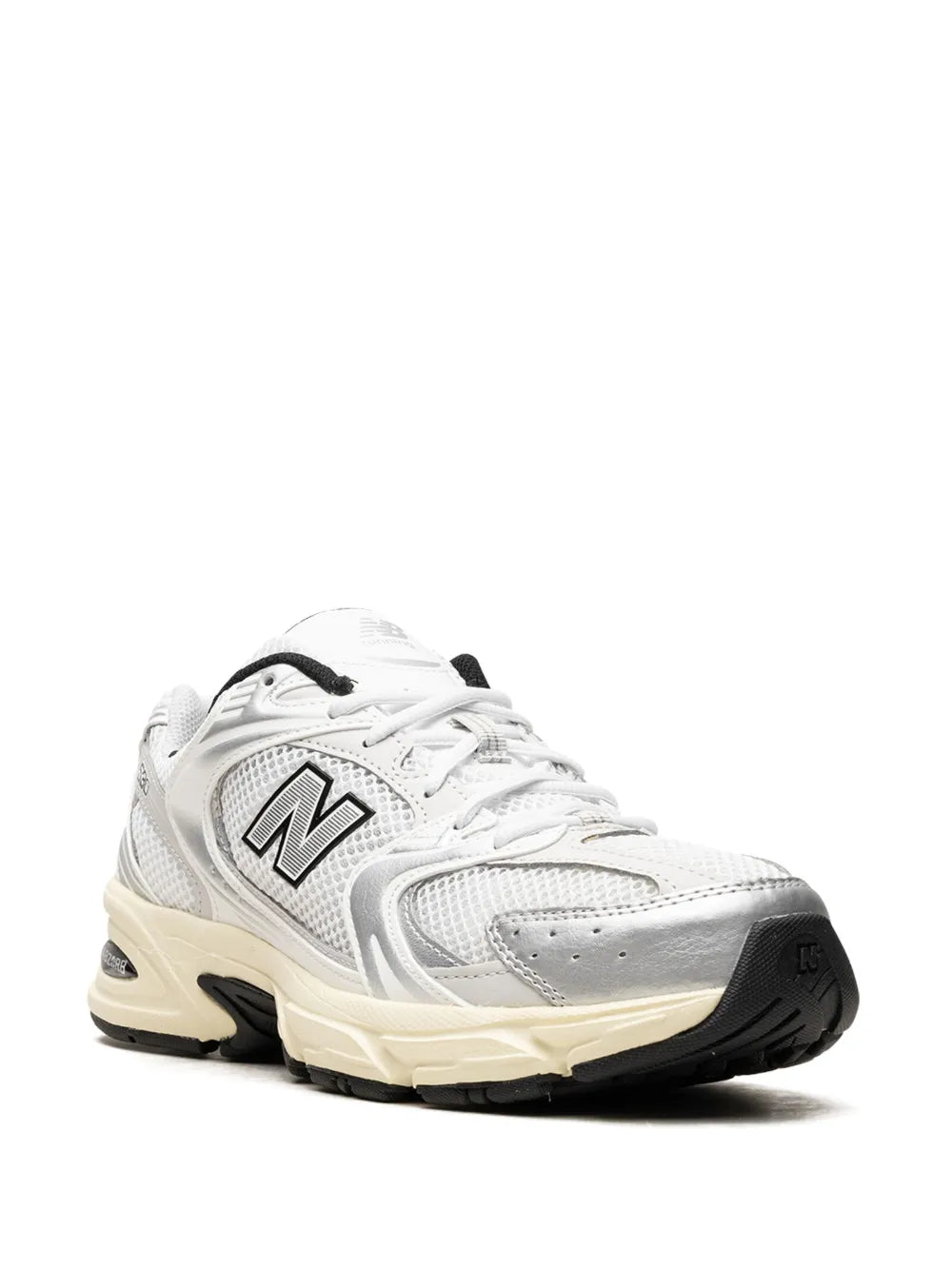 New Balance 530 low-top sneakers, white leather/mesh with silver N, black trim