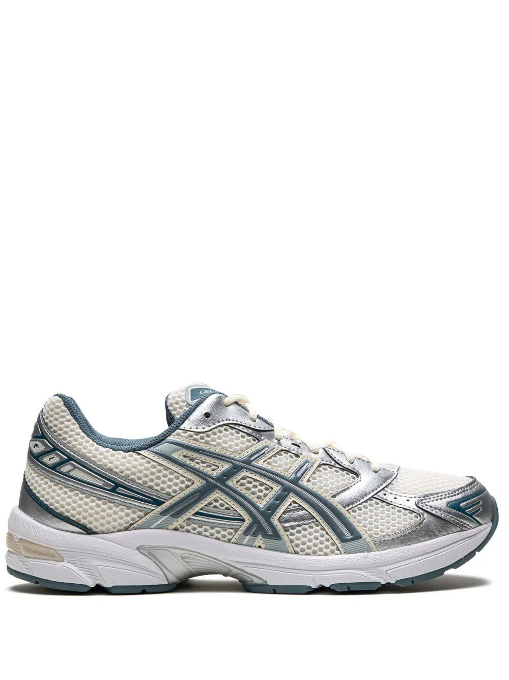 Asics Gel-1130 cream sneakers with blue-gray accents, lace-up running shoes