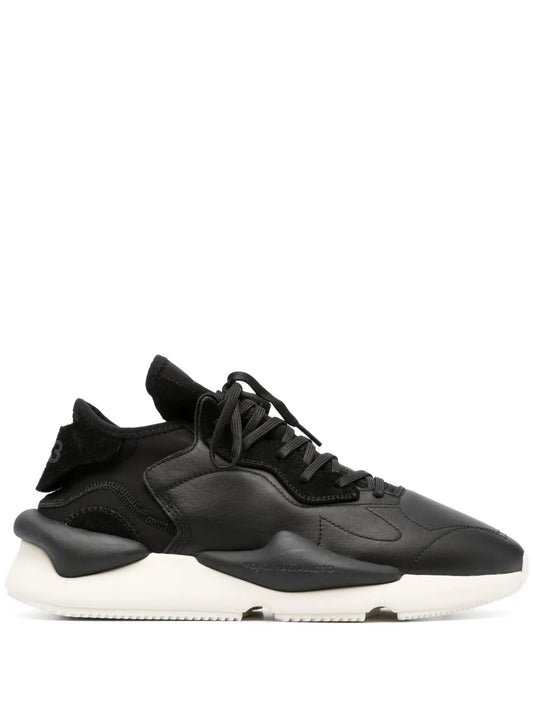 Y-3 Kaiwa black chunky lace-up sneaker with white sole and side strap