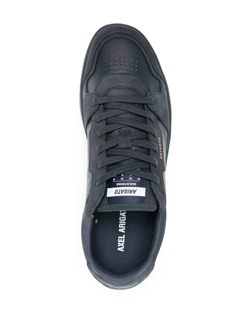 Axel Arigato low-top sneaker, dark navy blue, laces and tongue label visible
