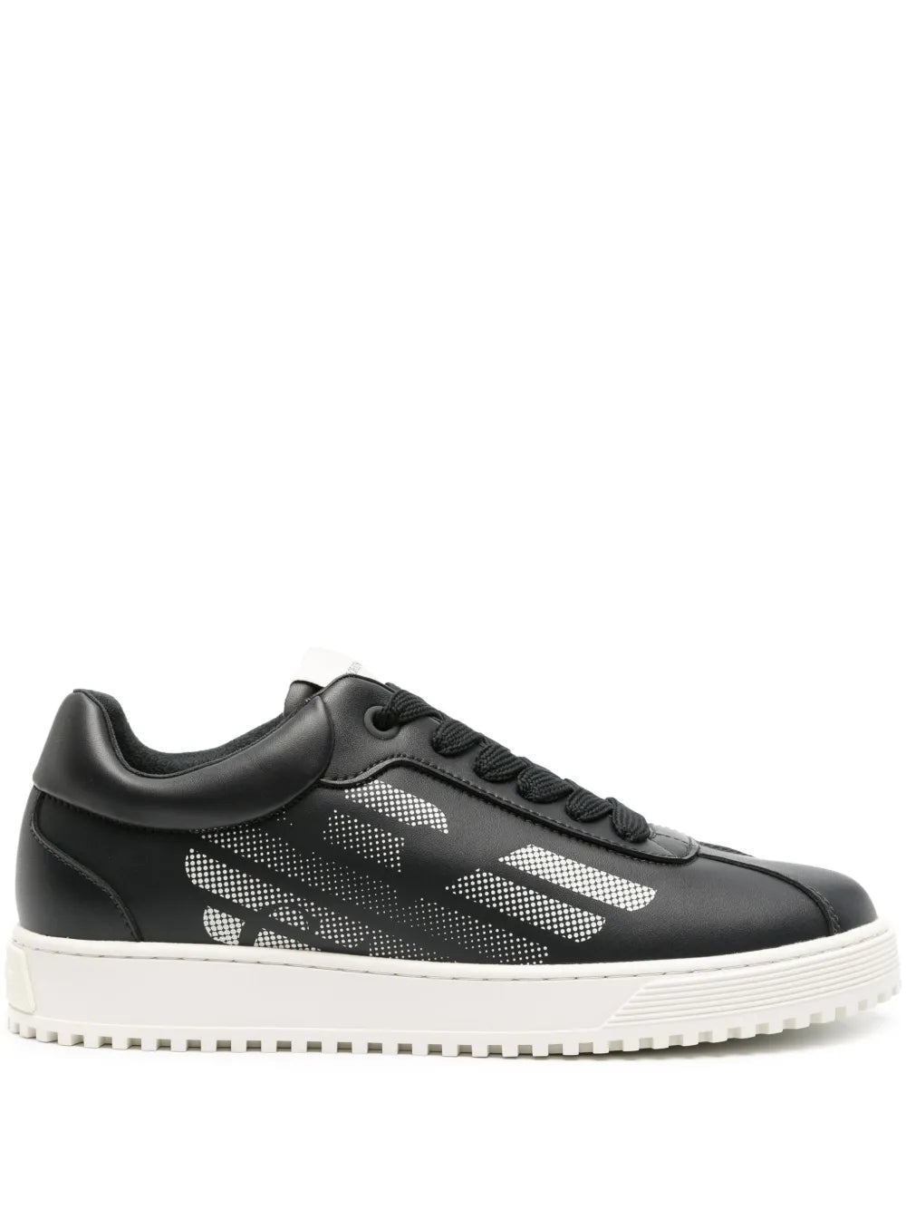 Emporio Armani leather sneakers with eagle-print, dark navy/black and white sole
