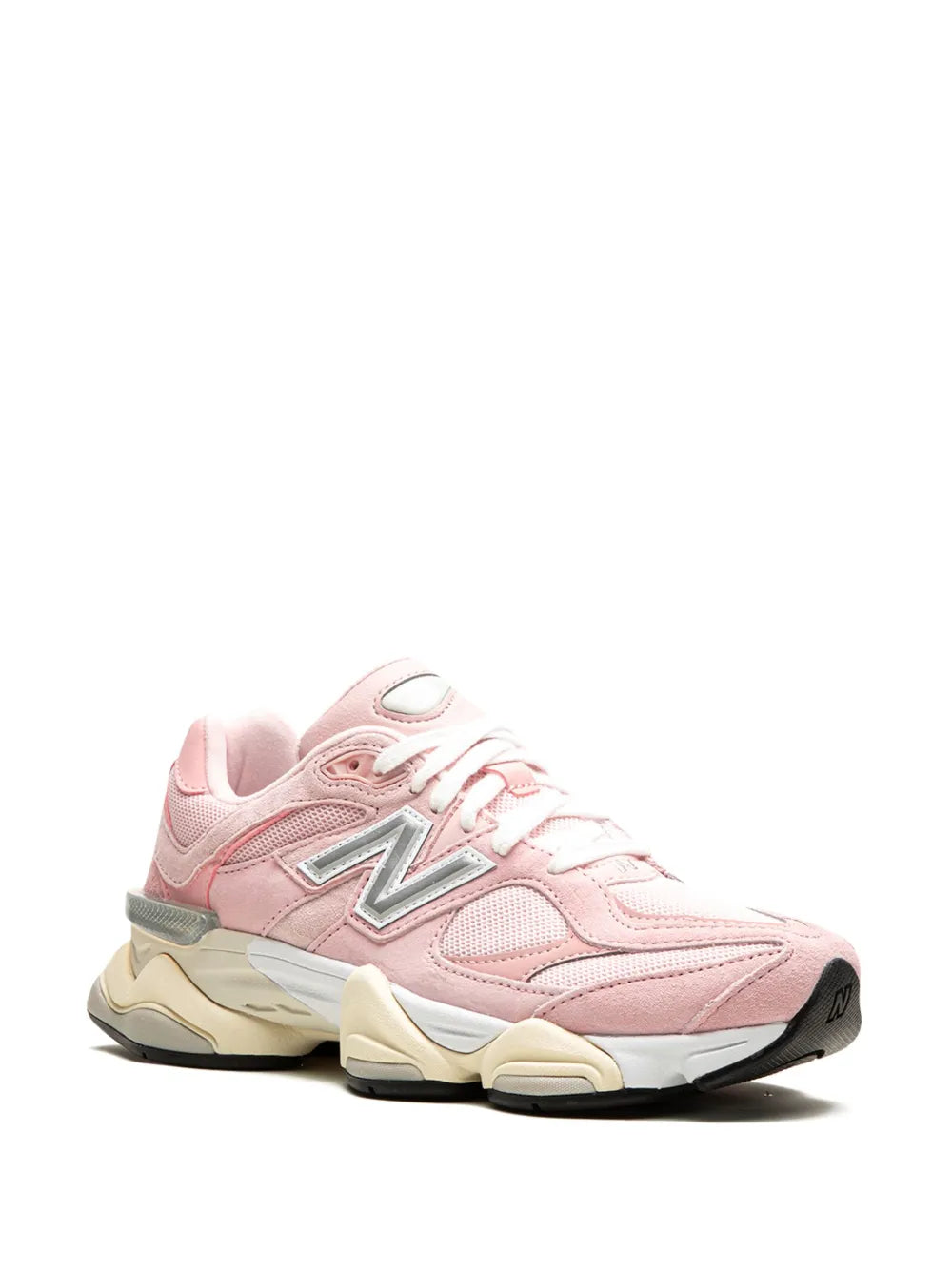 New Balance 9060 light pink low-top sneakers, side view with silver-tone N logo