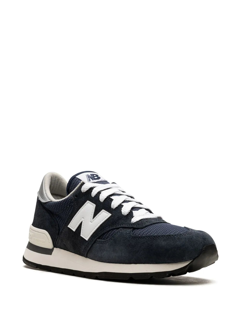 Navy New Balance 990 V1 sneakers with white laces and N side logo