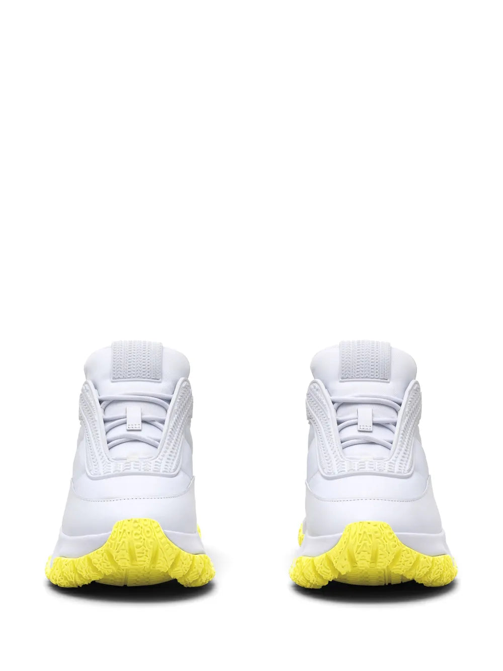 Marc Jacobs optical white sneakers heel view with citron yellow sole