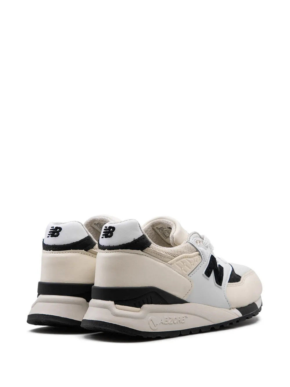Made-in-USA sneakers, rear view with "Made in USA" heel patch and black heel tab