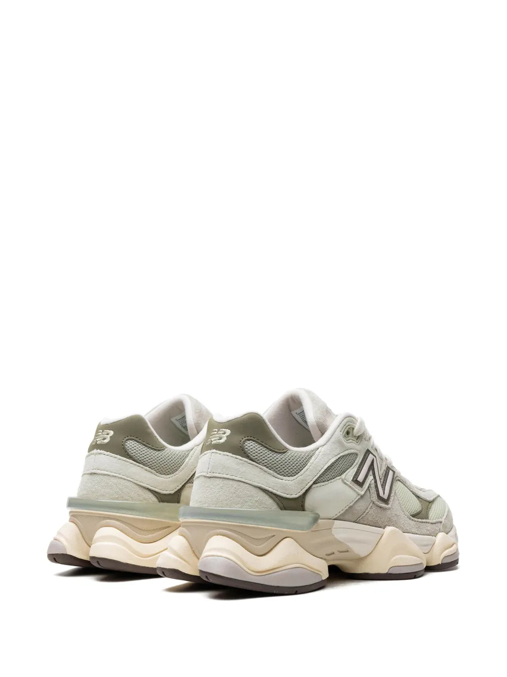 New Balance 9060 sneakers rear view, padded heel and chunky cream sole