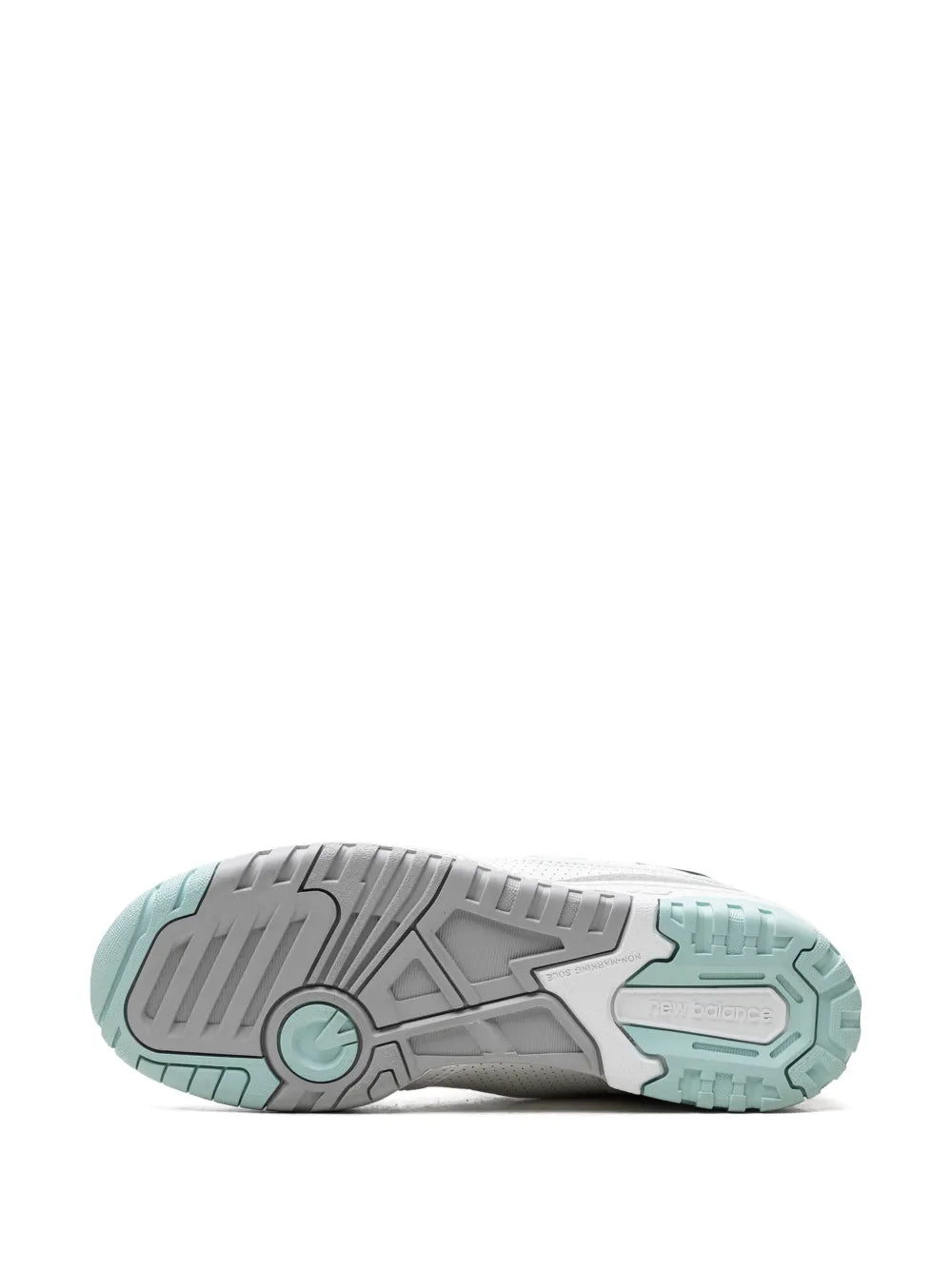 Shoe outsole, mint tread with gray herringbone pattern and circular traction