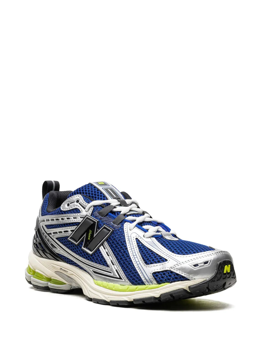 New Balance 1906R blue and white sneakers, side view with lace-up design