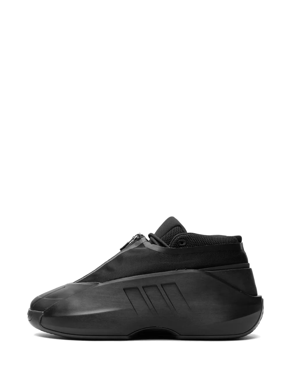 Black adidas high-top sneakers with lace-up closure and sculpted toe bumper