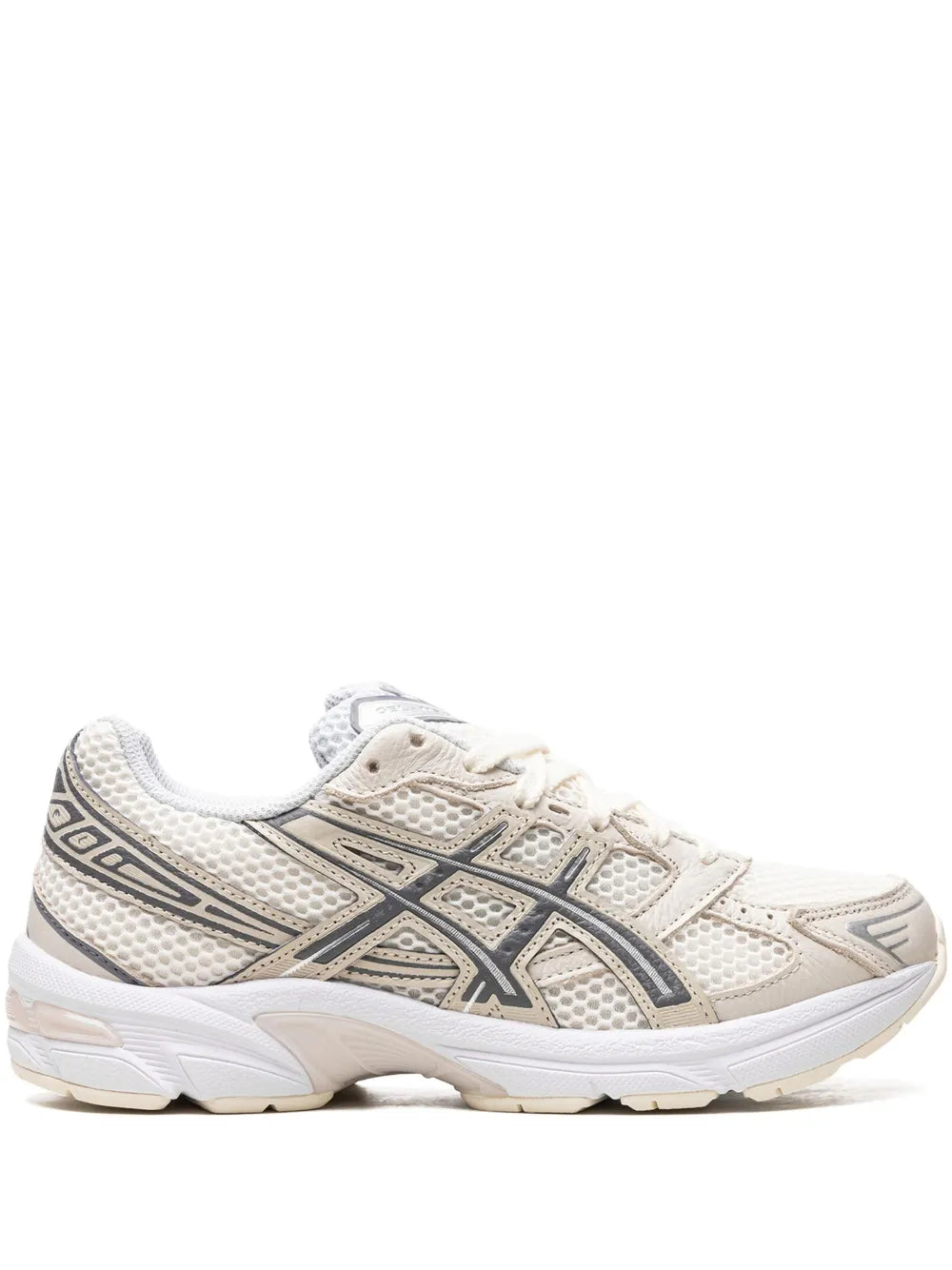 Cream white Asics Gel-1130 running sneakers with mesh upper and lace-up closure