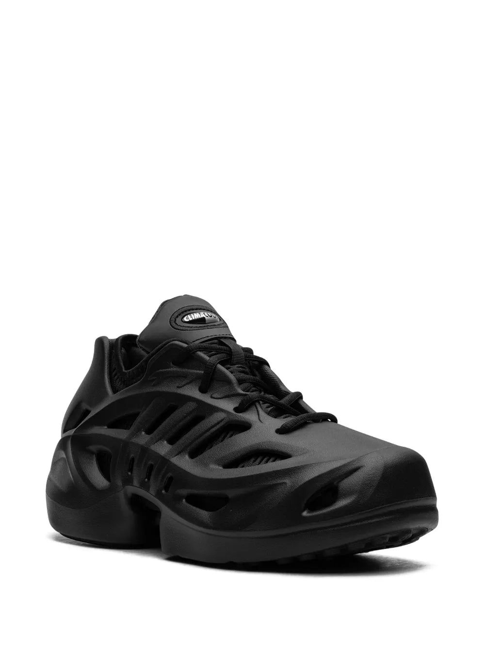 Black lace-up adidas sneakers with raised vented cage and chunky sculpted sole