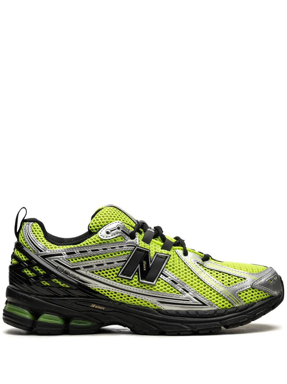 Neon-green and black panelled New Balance running sneakers with lace-up and N logo