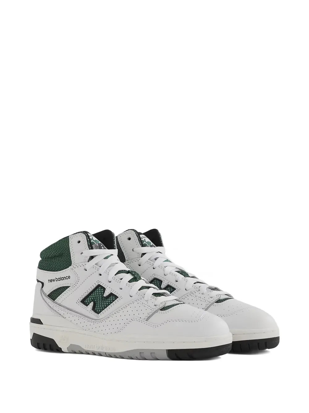 New Balance 650R sneakers, white and dark green colorway, low-profile lace-up
