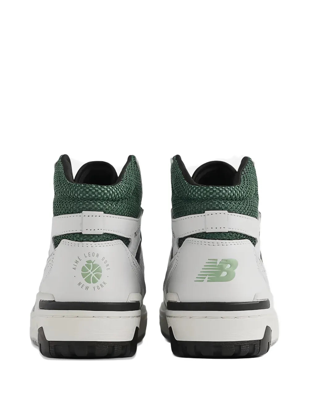 New Balance 650R sneakers, white back with green heel collar and padded collar