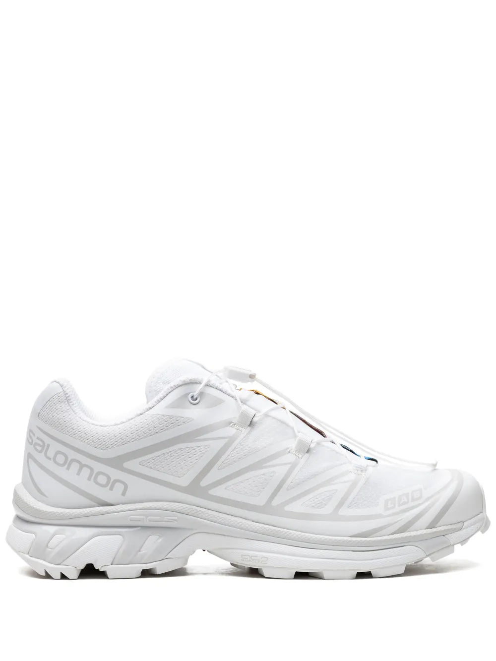 Salomon Xt-6 white lace-up running shoes, chunky rubber sole, side logo overlays