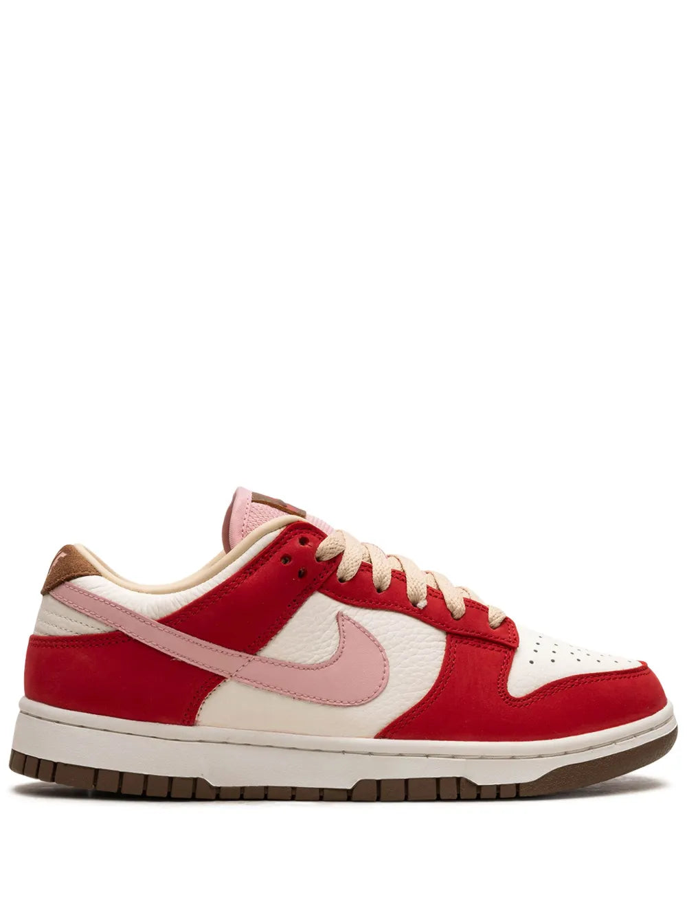 Red, white and pink low-top Nike sneaker with lace-up and side swoosh